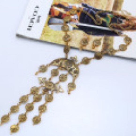 #036 Luxury Temperament Floral Coin Tassel Necklace with Earrings - Picture 1 of 3